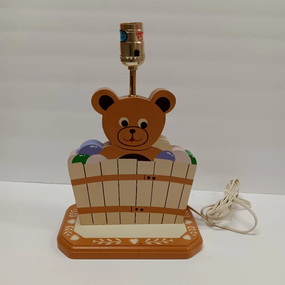 Vintage Murray Feiss 90s Wooden Hand Painted Bear Nursery Lamp